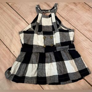 NWT Crown & Ivy Blue White Plaid Peplum Sleeveless Blouse Top 12 linen coastal